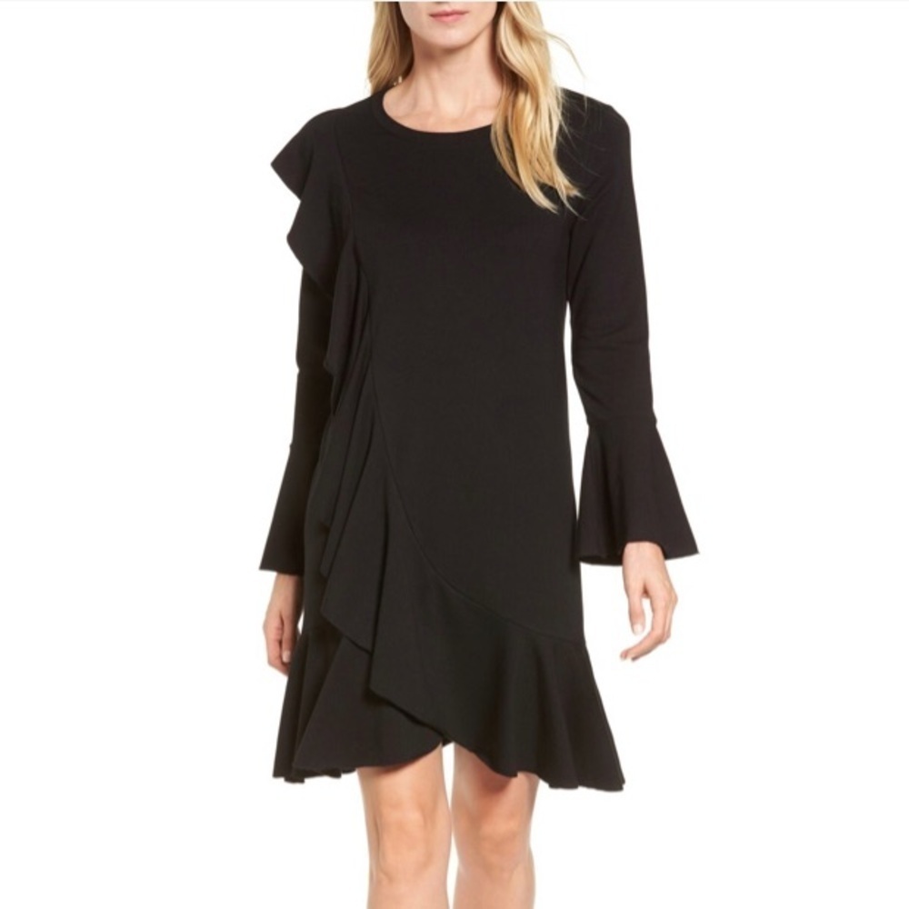 Halogen Black Ruffle Detail Knit Dress Medium